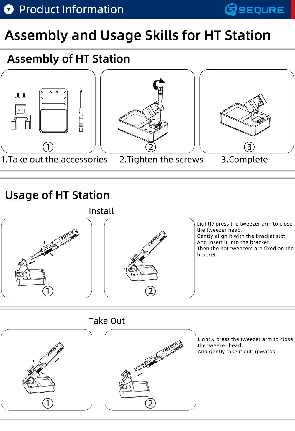 SEQURE HT140 Electric Heated Tweezers Replaceable Tweezer Tips 2-IN-1 Hot Tweezers Supply Desoldering Repair Tool for SMD