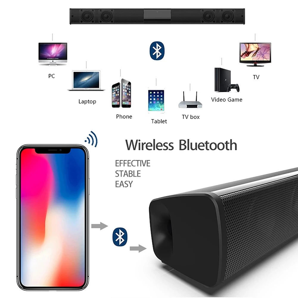 40W TV Soundbar Wired and Wireless Bluetooth Speaker Home Cinema Sound System Stereo Surround with FM Radio Music Center boombox