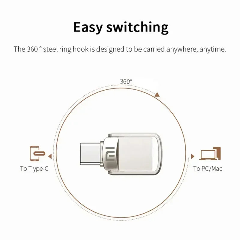 XIAOMI 2TB Metal Pendrive 2 IN 1 OTG 1TB 512GB USB Flash Drives 256GB 2TB USB 3.0 Pen Drive Memory Stick Type C For Cellphone PC