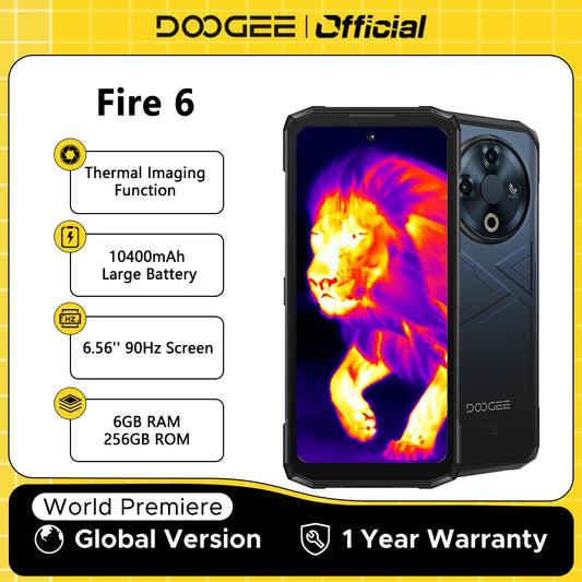 World Premiere DOOGEE Fire 6 Rugged Phone 6.56" 90Hz Display 6GB RAM 256GB ROM 50MP AI Main Camera 10400mAh/18W Android 14