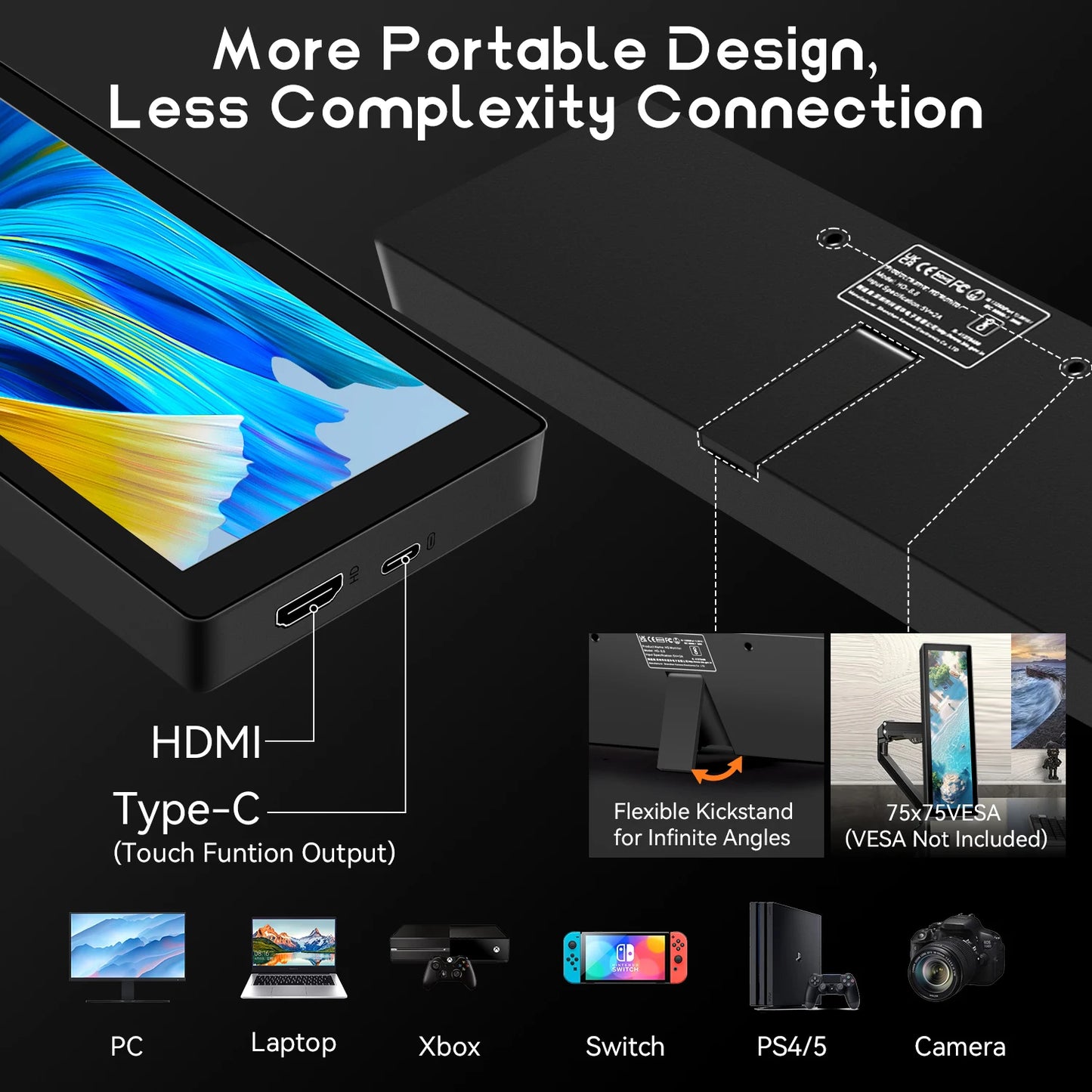 8.8 inch HDMI Touch Long Wide Monitor With Case PC Temperature Display PC Sensor Panel Display Small Extender Monitor