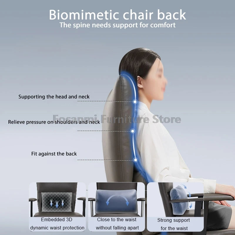 Ergonomic Leather Soft Office Chair with Wheels Rolling and Reclining Home Desk Chair Adjustable Leisure Gaming Computer Chairs