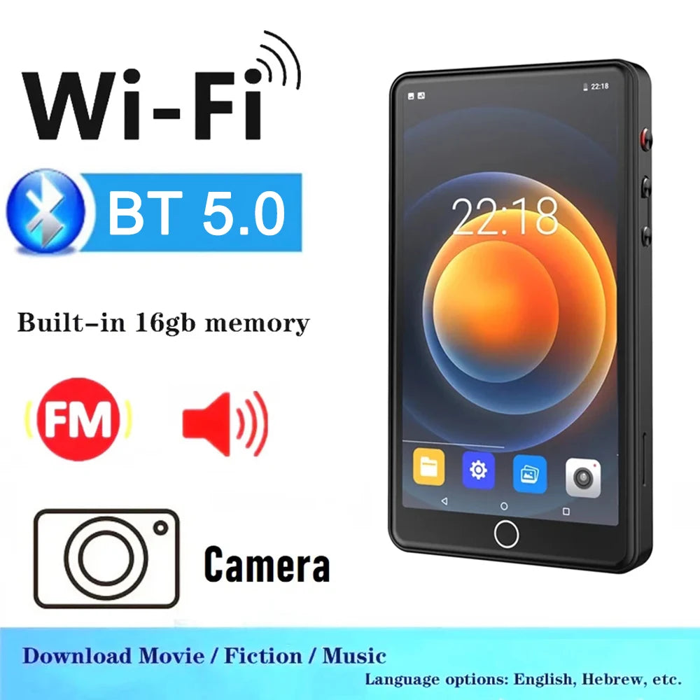 BT 5.0 Wifi MP4 Player 4/5inch Touch with Bluetooth and WiFi MP3 Music Players With Cam Built-in speaker Supports Android 8.1