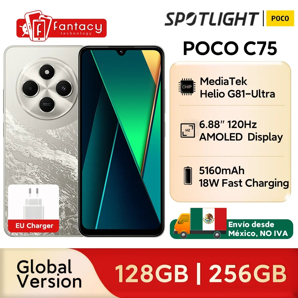 World Premiere Global Version POCO C75 6.88\'\' 120Hz Display Helio G81-Ultra 50MP Camera Massive 5160mAh Battery Support NFC