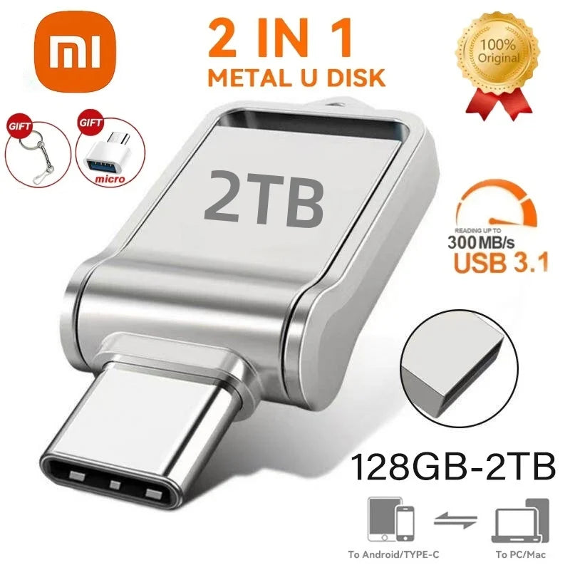 Xiaomi 2TB Flash Drive High Speed USB 1TB 512GB Type-C Interface Dual-Use Flash Memory Stick For Mobile Phone Computer Disk 2025