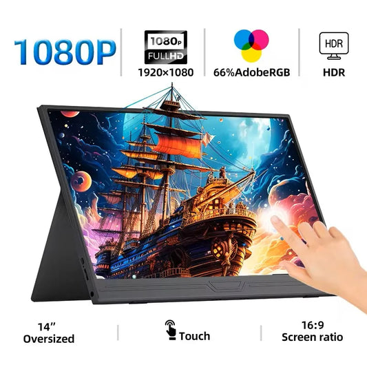 14 -Inch Portable Monitor Touchscreen 1920*1080 For Laptop XBox PS4/ 5 Switch Cell Phone PC Extension Mobile Touch Mointor