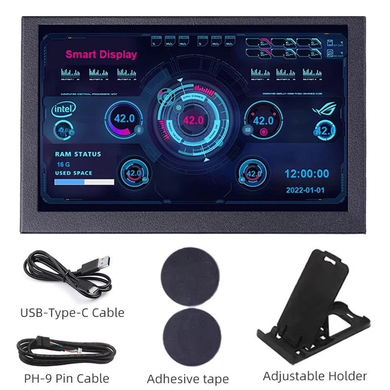 5 Inch IPS USB Secondary Screen 800x480 Type-C LCD Computer Hardware Monitor Music Spectrum Analysis Display No AIDA64