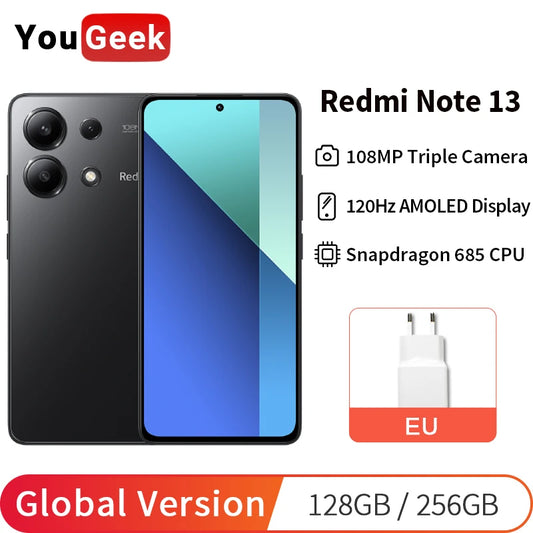 Global Version Xiaomi Redmi Note 13 4G Smartphone 108MP Triple Camera 120Hz AMOLED 33W Fast Charging Snapdragon 685 Octa Core