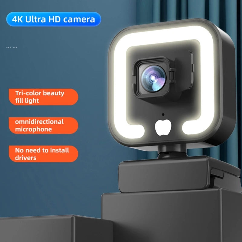 4K Webcam 1080P Full HD Web Camera Auto Focus With Fill-in Light Microphone USB Plug Web Cam For PC Computer Laptop Video