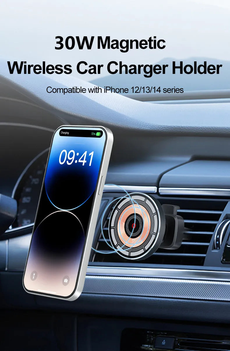 30W Magnetic Car Wireless Charger Air Vent Car Phone Holder for iPhone 14 13 12 Pro Max Car Chargers Mount Fast Charging Station