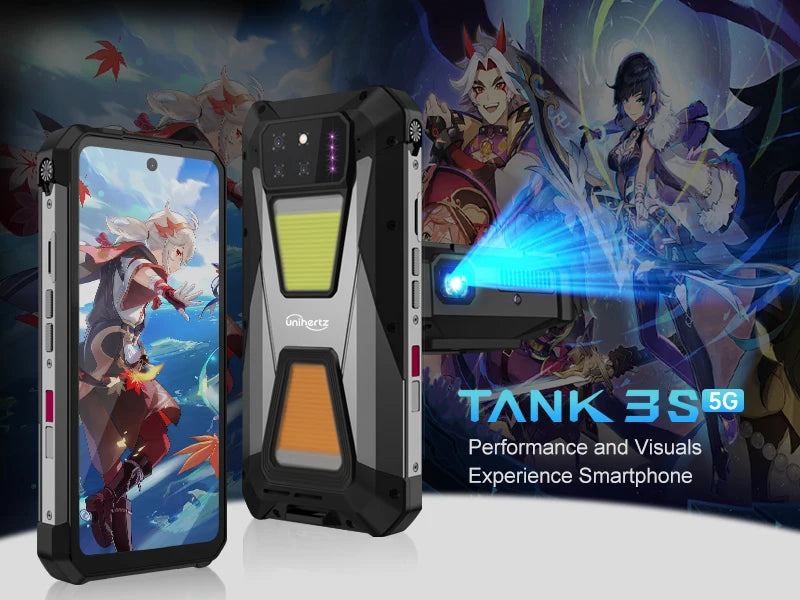 Unihertz tank 3s 8849 powered smartphone with projector 24GB 256GB Dimension 8200 cellphone 15600mAh 66W charger 64MP 5G phone