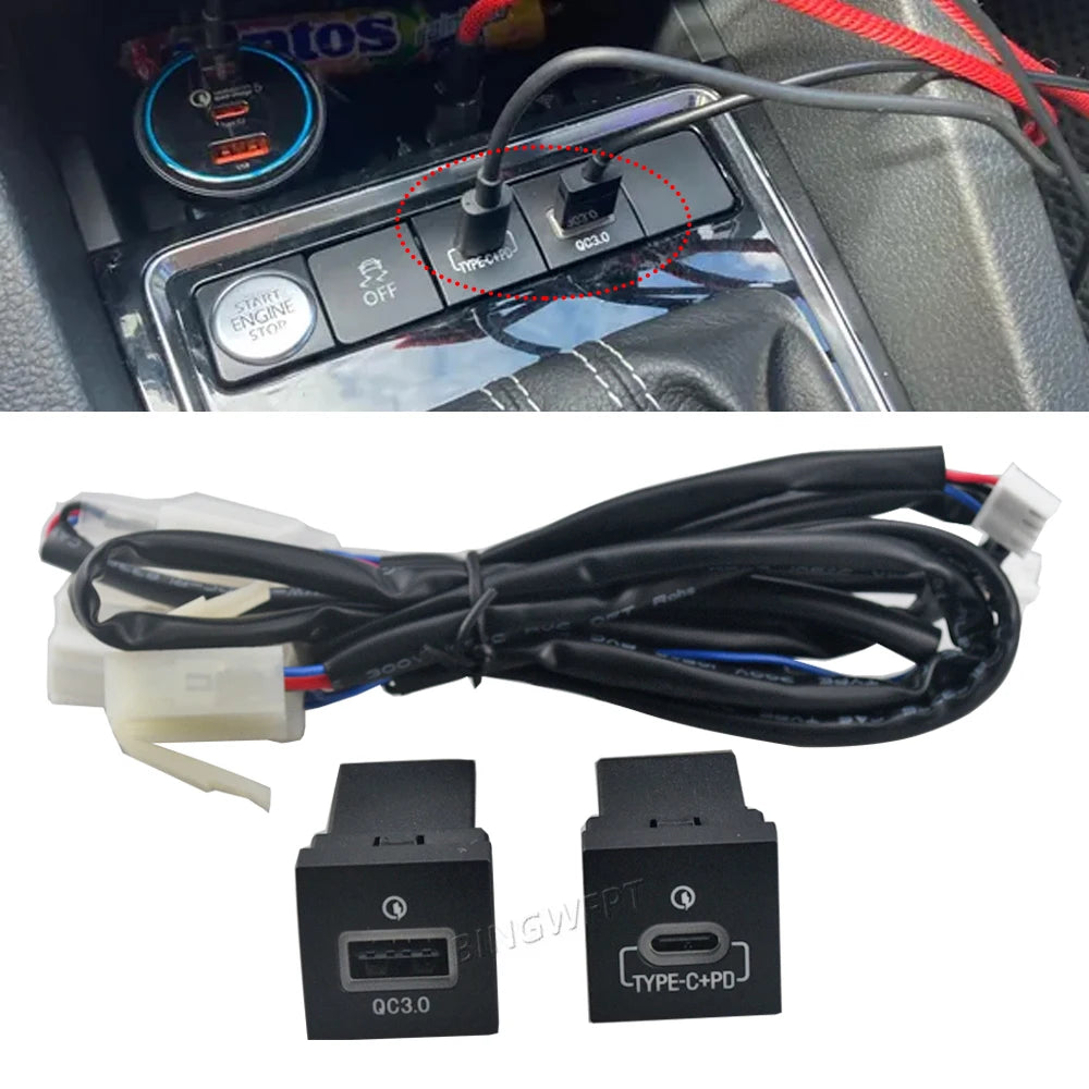 Car USB Charger PD Quick Charge QC3.0 Phone Charging Adapter Outlet Button For Volkswagen Golf 6 Jetta 5 MK6 Scirocco 2006-2012