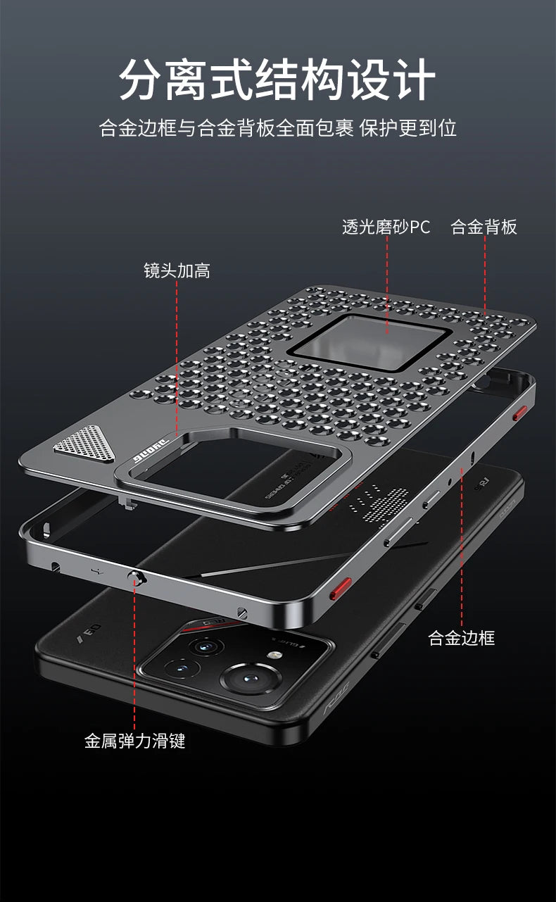 Metal Hollow Heat Dissipation Holes Back Cover For ASUS ROG Phone 9 8 Pro Rog9 Rog8 Case Spring Buckle Aluminum Metal Phone Capa