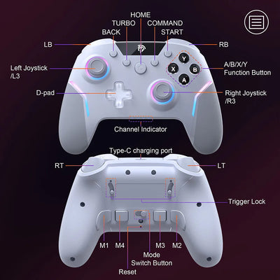 EasySMX X20 RGB Wireless Gamepad Bluetooth Gaming Controller Compatible with PC/NS/TV/Phone/Laptop,6-Axis Gyroscope, Hall Effect
