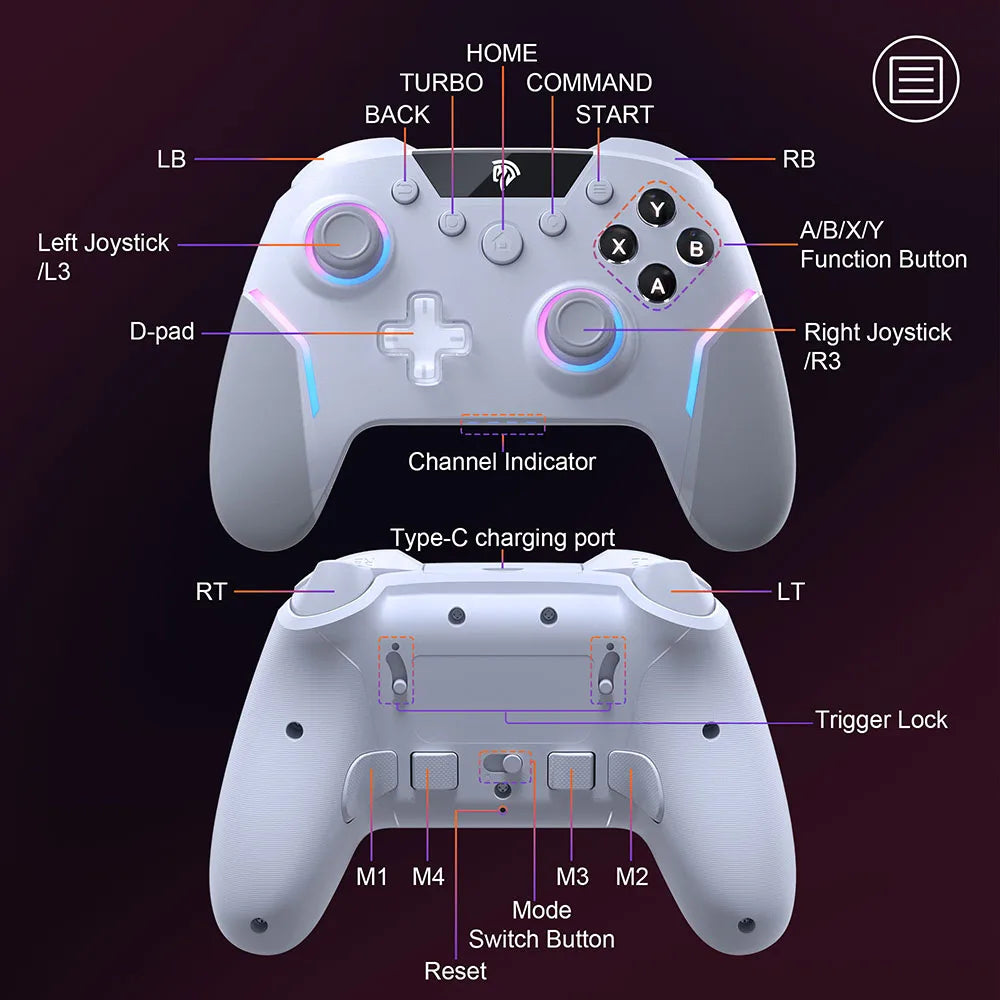 EasySMX X20 RGB Wireless Gamepad Bluetooth Gaming Controller Compatible with PC/NS/TV/Phone/Laptop,6-Axis Gyroscope, Hall Effect