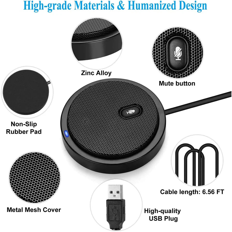 Upgraded USB Conference Microphone 360° Pickup Omnidirectional Condenser Speakerphone with Mute Key for Video Conference Skype