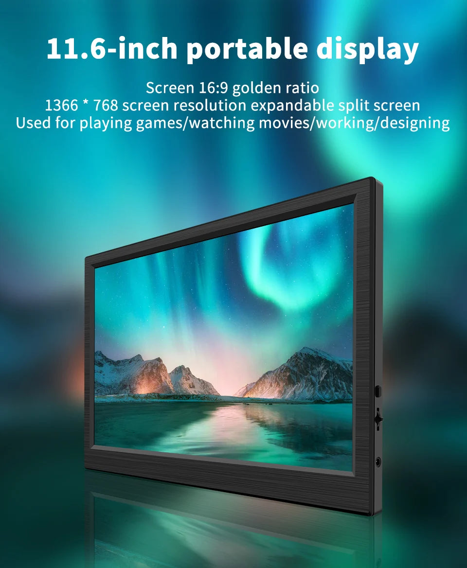 11.6 Inch Portable Monitor HDMI-Compatible Laptop second screen Gaming Extended Display For Switch/PS4/Xbox/Raspberry Pi