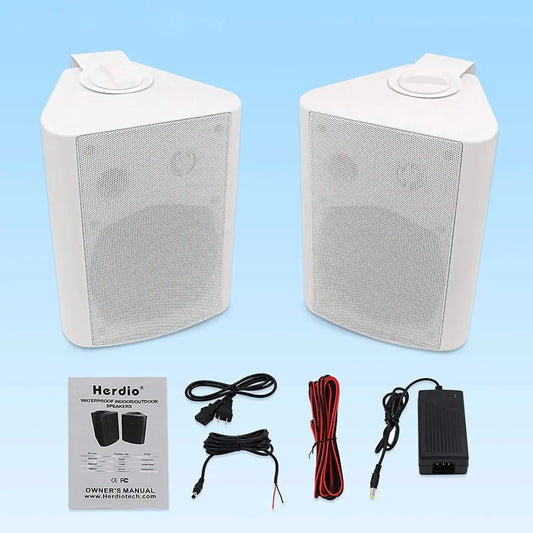 Herdio 2PCS 5.25'' 300W Indoor Outdoor Bluetooth Speakers Waterproof Wired Wall Mount Active Speakers For Patio Garage Deck Home