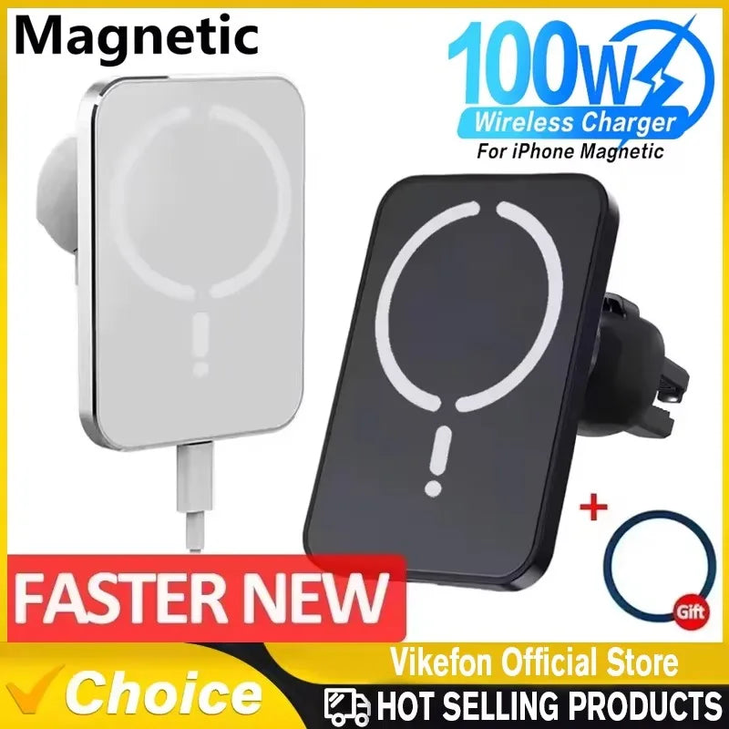 100W Magnetic Wireless Car Charger Air Outlet Phone Holder for iPhone 16 15 14 13 12 Pro Max Fast Wireless Car Charging Station