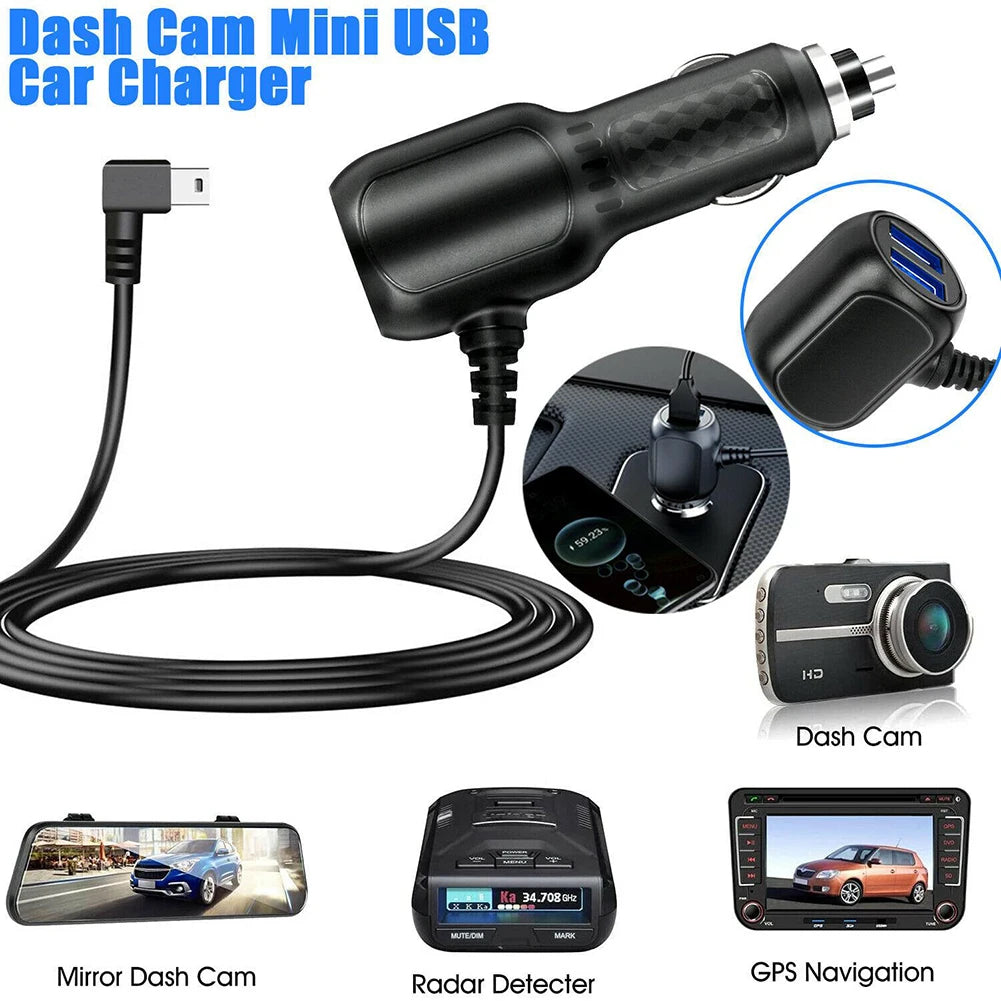 Car USB Dash Cam Car Charger Car GPS Charger Car Driving Recorder Power Cord USB Cable 11.5ft Power Dual USB DVR Charging Cable