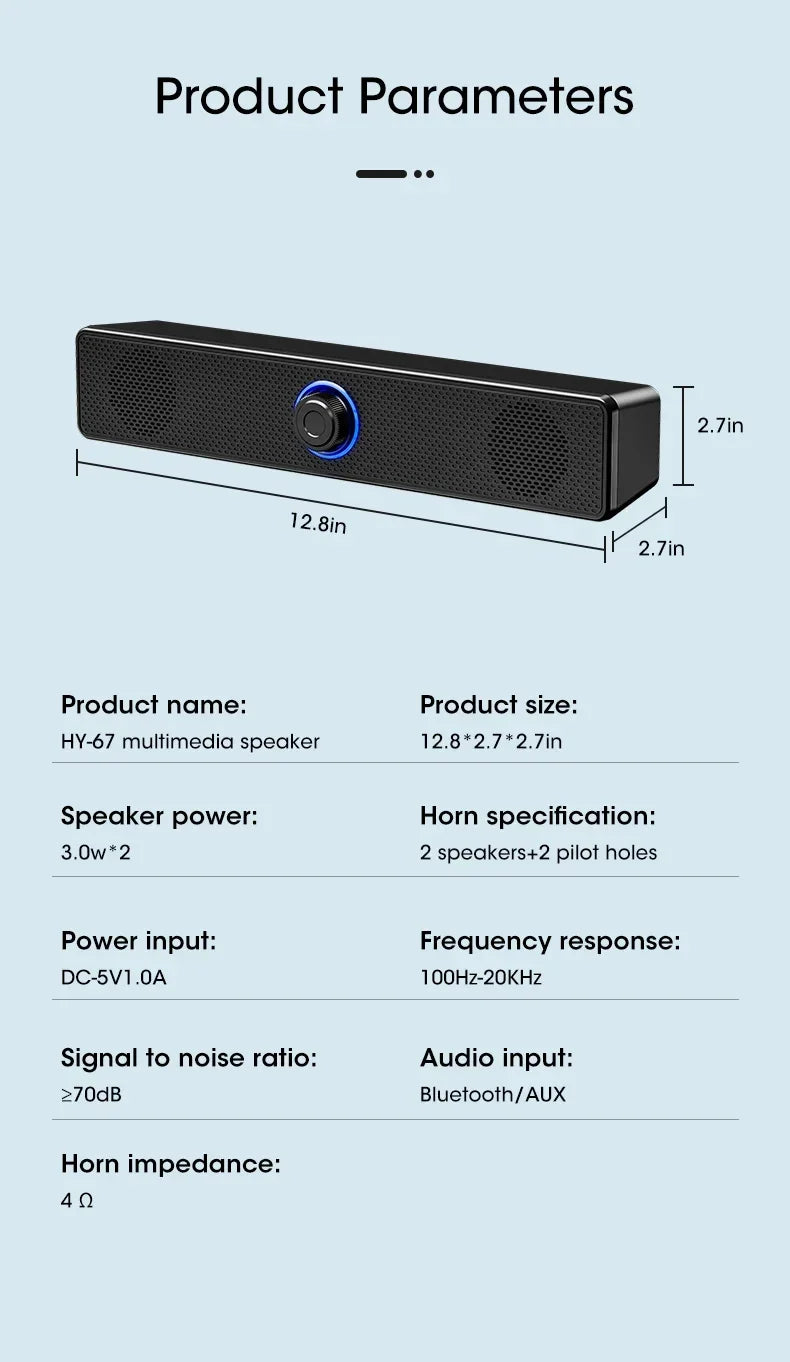 Computer Speakers PC Sound Box USB Powered Soundbar Wired and Wireless Bluetooth Speaker For Pc Gaming Surround Audio System