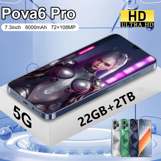 Global Version Pova 6 Pro Smartphone 22GB+2TB 7.3 inch 8000mAh 4G 5G Dual SIM Cellphone 108MP Cam 10 Core Chip Super Game Phones