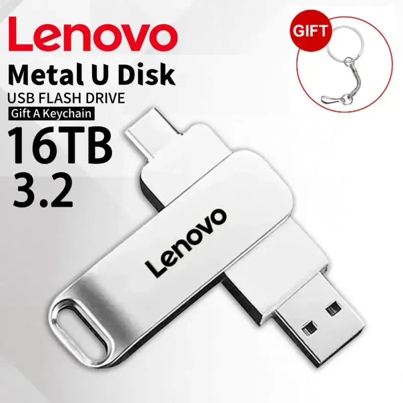 Lenovo 16TB 3.0 USB flash drive waterproof Type-C USB metal high-speed pen drive 2TB 512GB suitable for computer storage devices