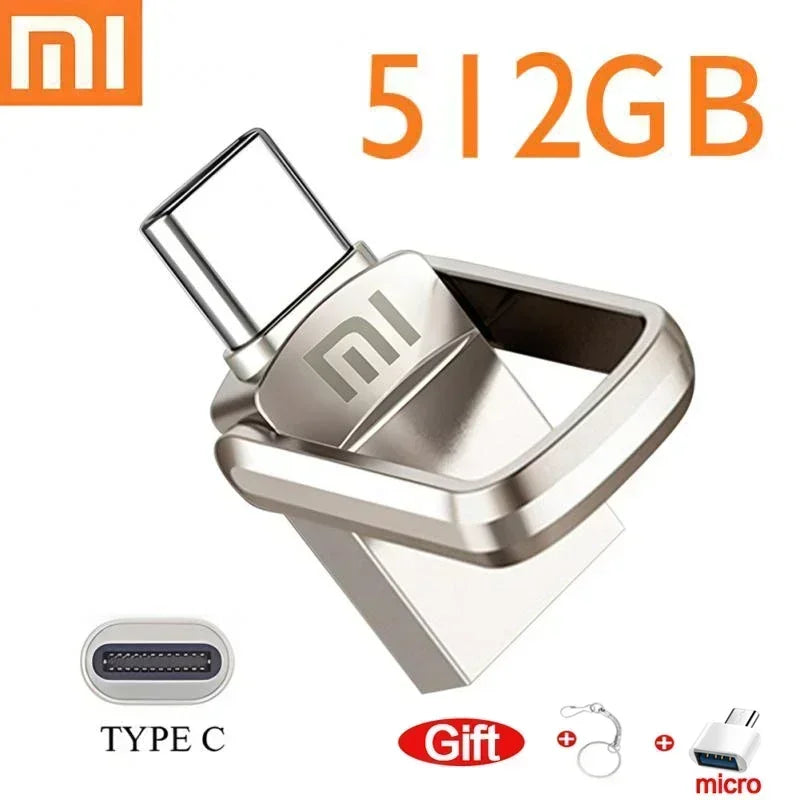 XIAOMI 2TB Metal Pendrive 2 IN 1 OTG 1TB 512GB USB Flash Drives 256GB 2TB USB 3.0 Pen Drive Memory Stick Type C For Cellphone PC