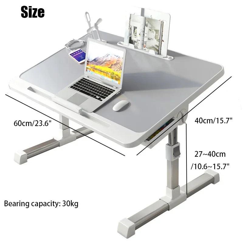 Foldable Lift Laptop Desk for Bed Adjustable Stand Portable Lap Table Breakfast Tray Desk with Drawer for Eating Working Gaming