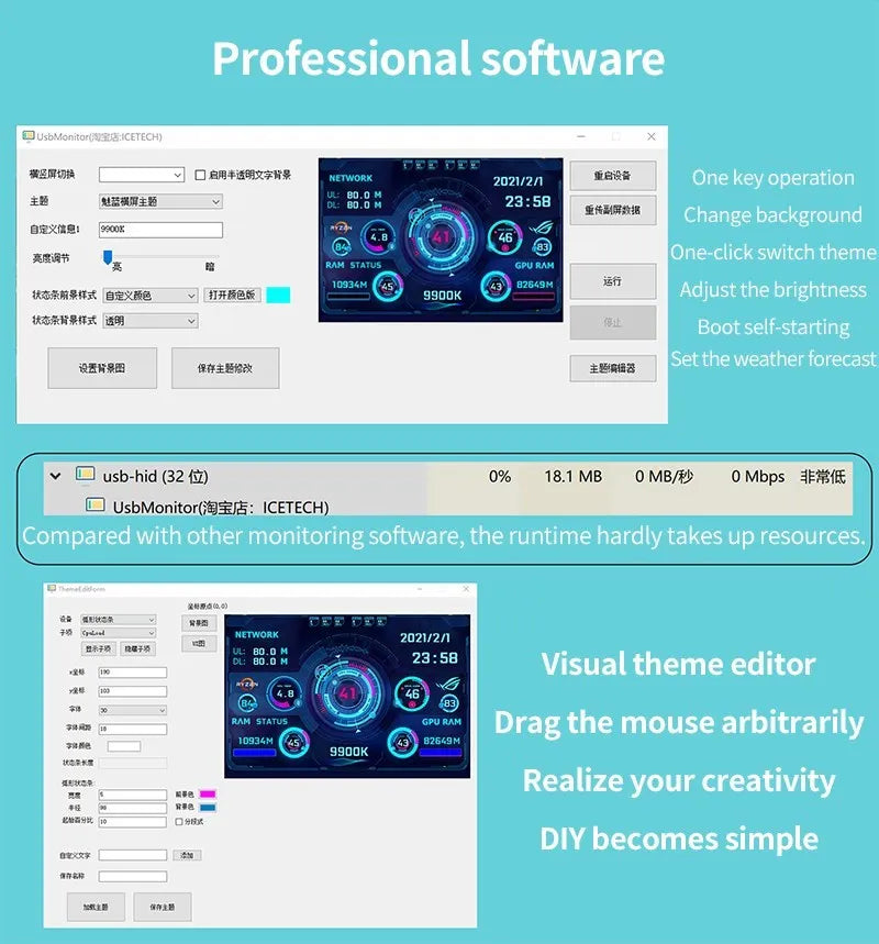 8.8 / 5 / 3.5 Inch IPS Type-C Secondary Screen Computer CPU GPU RAM HDD Monitor USB Display Freely AIDA64 Mini Monitor Win 10 11