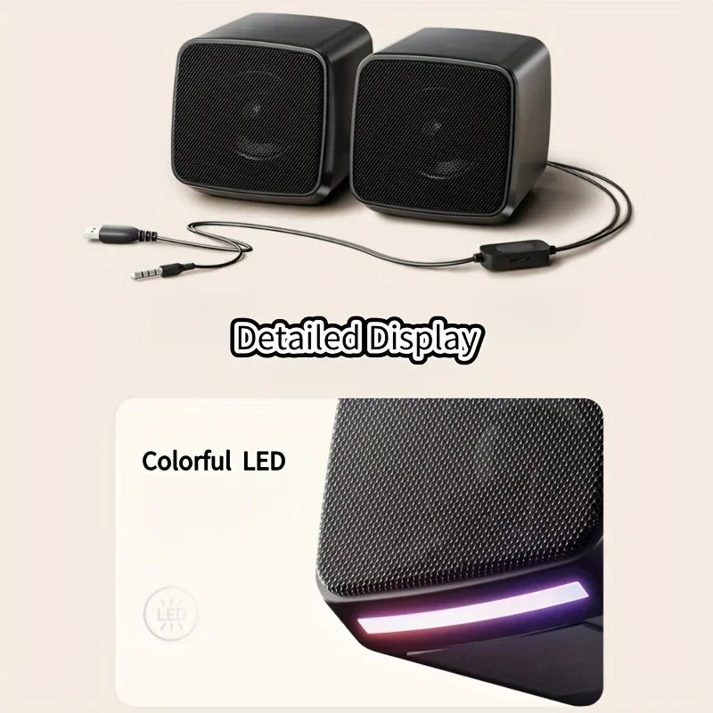 Mini Speaker with Cool Lights and Stereo Sound Computer Speakers 6W USB Powered 3.5 mm AUX-in Portable Speaker for Computer La