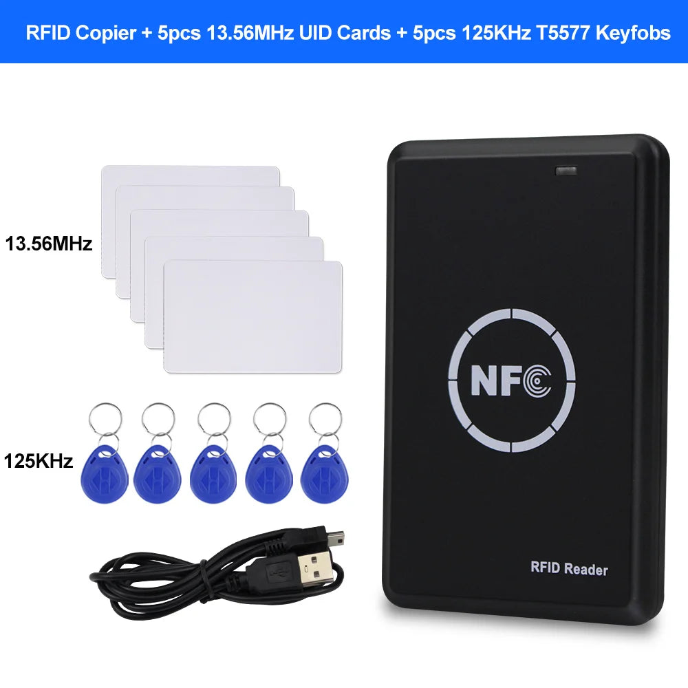 NFC Smart Card Reader Writer RFID Copier / Duplicator 125KHz 13.56MHz USB Programmer Key fobs Card ID IC EM UID EM4305 T5577 Tag