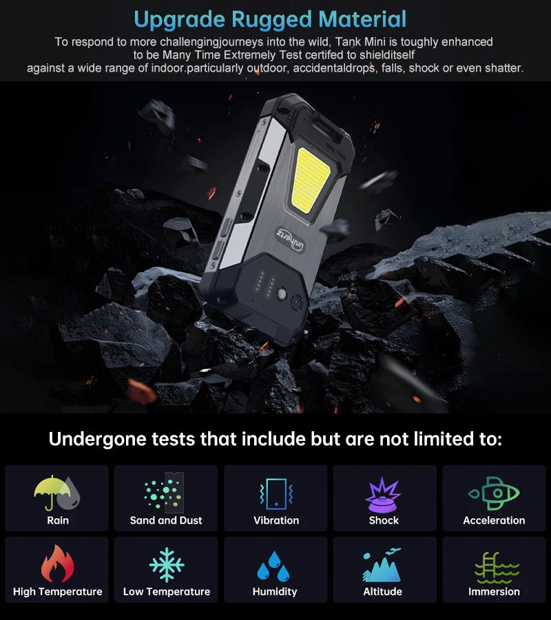 Unihertz 8849 Tank Mini Rugged Smartphone 4.3 Inch Display Android 13 5800mAh 24GB 256GB Helio G99 Octa Core 100MP Cameras IP68