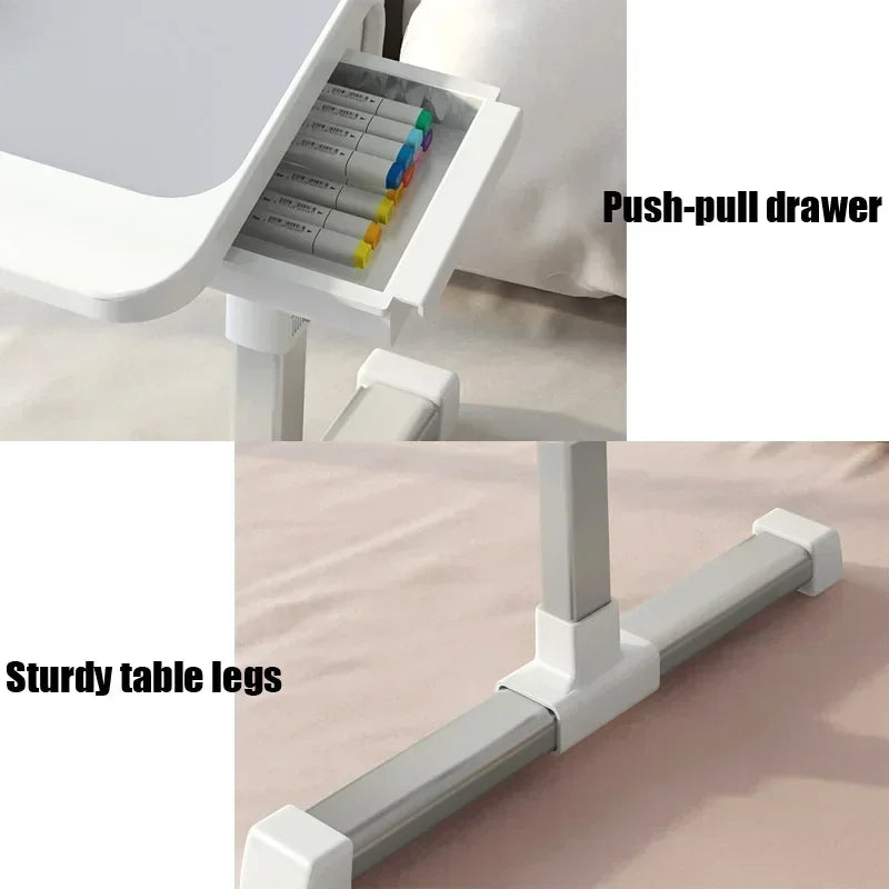 Foldable Lift Laptop Desk for Bed Adjustable Stand Portable Lap Table Breakfast Tray Desk with Drawer for Eating Working Gaming