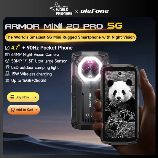 【World Premiere】Ulefone Armor Mini 20 Pro 5G 4.7" Rugged Phone 64MP Night Camera Android 14 Smartphone 6200mAh Mobile phone LED