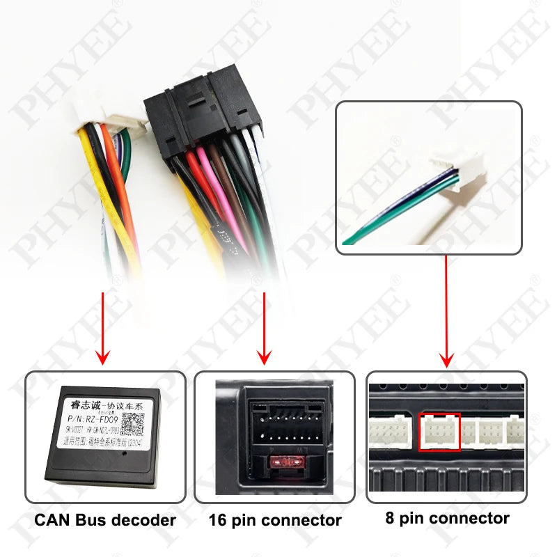 16 Pin to Quadlock Wiring Harness, CAN Bus Decoder, for Ford Focus MK2 Fiesta Mondeo Transit, Automotive Cable for Android Radio