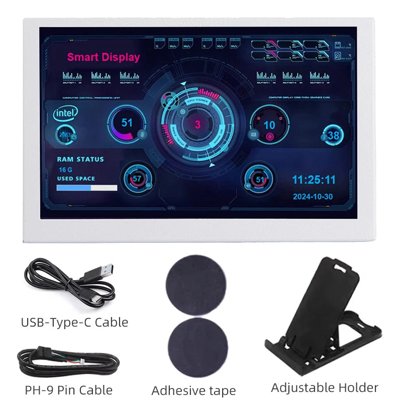 5 Inch IPS USB Secondary Screen 800x480 Type-C LCD Computer Hardware Monitor Music Spectrum Analysis Display No AIDA64