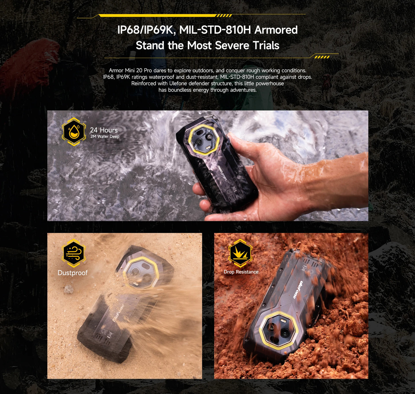 【World Premiere】Ulefone Armor Mini 20 Pro 5G 4.7" Rugged Phone 64MP Night Camera Android 14 Smartphone 6200mAh Mobile phone LED