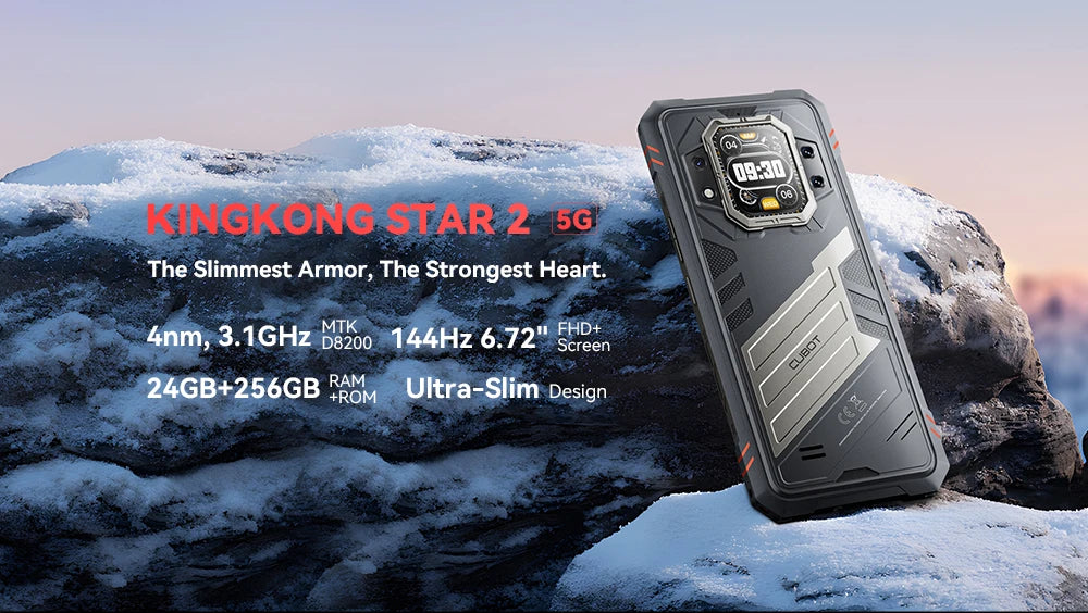 Cubot King Kong Star 2, Ultra-Slim Rugged Smartphone 5G, 4nm MTK D8200, 24GB+256GB,6.72-inch 144Hz Large Display