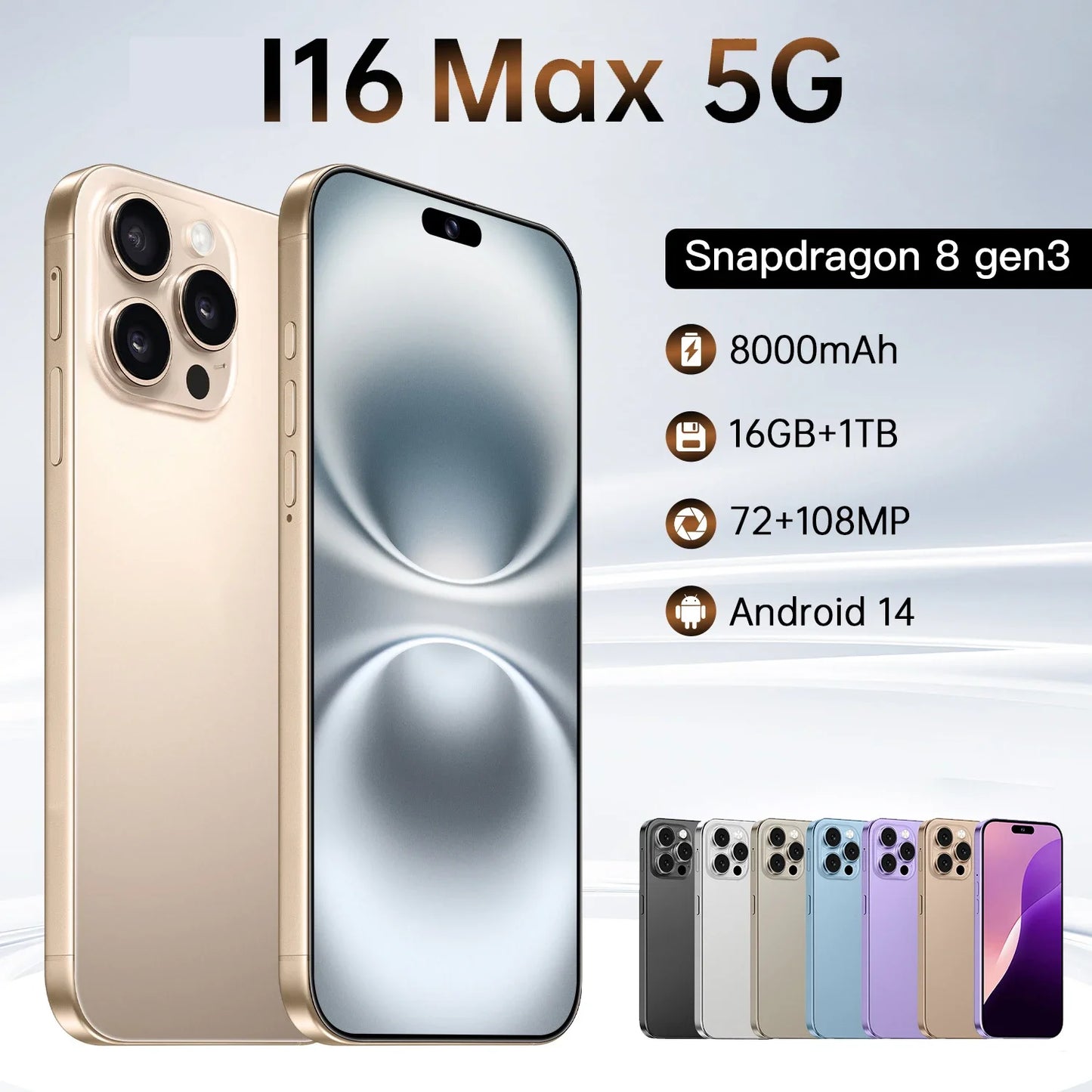 Brand New Original 16GB+1TB For Smartphone 7.3 inch I16 Max Full Screen 4G 5G Cell Phone 8000mAh Mobile Phones Global Version