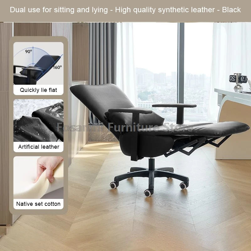 Ergonomic Leather Soft Office Chair with Wheels Rolling and Reclining Home Desk Chair Adjustable Leisure Gaming Computer Chairs