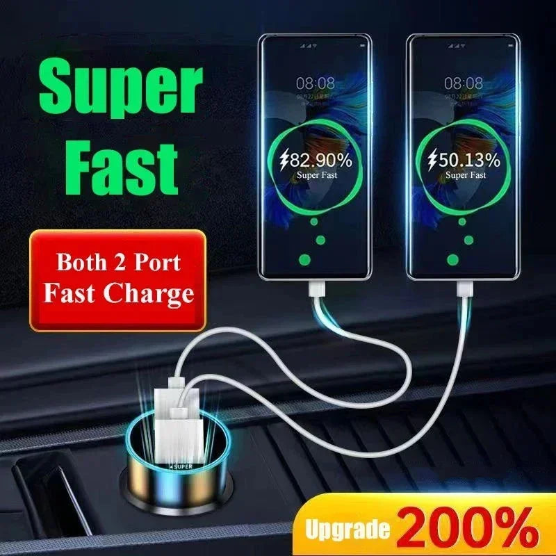 240W Car Charger Dual USB Ports 120W Super Fast Charging with Digital Display Quick Charging Adapter for IPhone Samsung Xiaomi