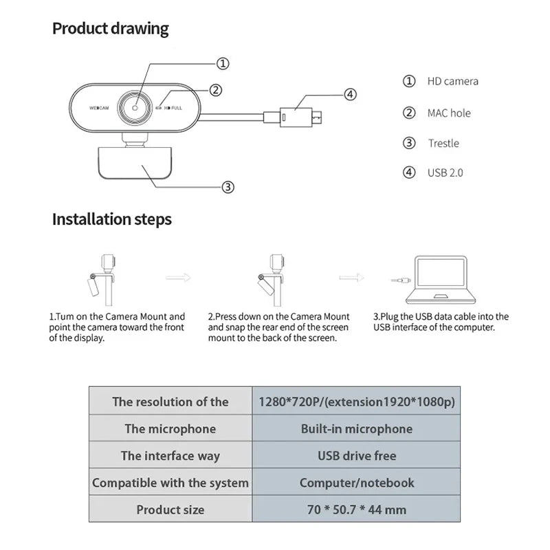 Xiaomi 1080P HD Web Camera Computer HD USB Camera With Microphone Tripod Built In Microphone USB Network Camera For Home Work