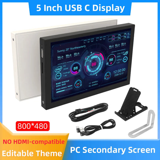 5 Inch IPS Type-C Secondary Screen Computer CPU GPU RAM HDD Monitor Dynamic Editable Theme USB Display Sub-Screen LCD NO AIDA64