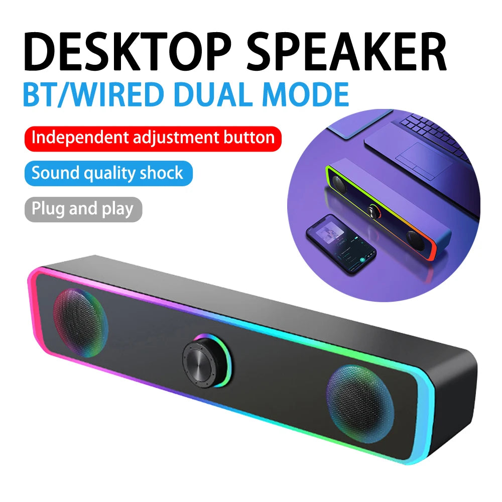 3W*2 Bluetooth Speaker 4D Stereo Surround Speakers Mini Subwoofer Sound Bar For Laptop PC Computer USB DC 5V