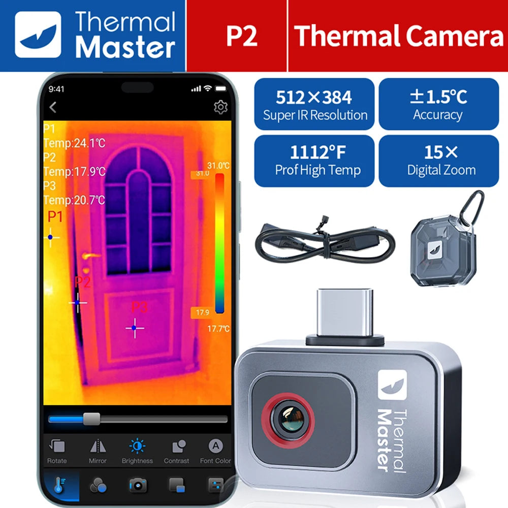 P2 P2Pro Thermal Imaging Camera Heat Detection 256 × 192 for Android,iphone 1112℉ Infrared Thermal Imager