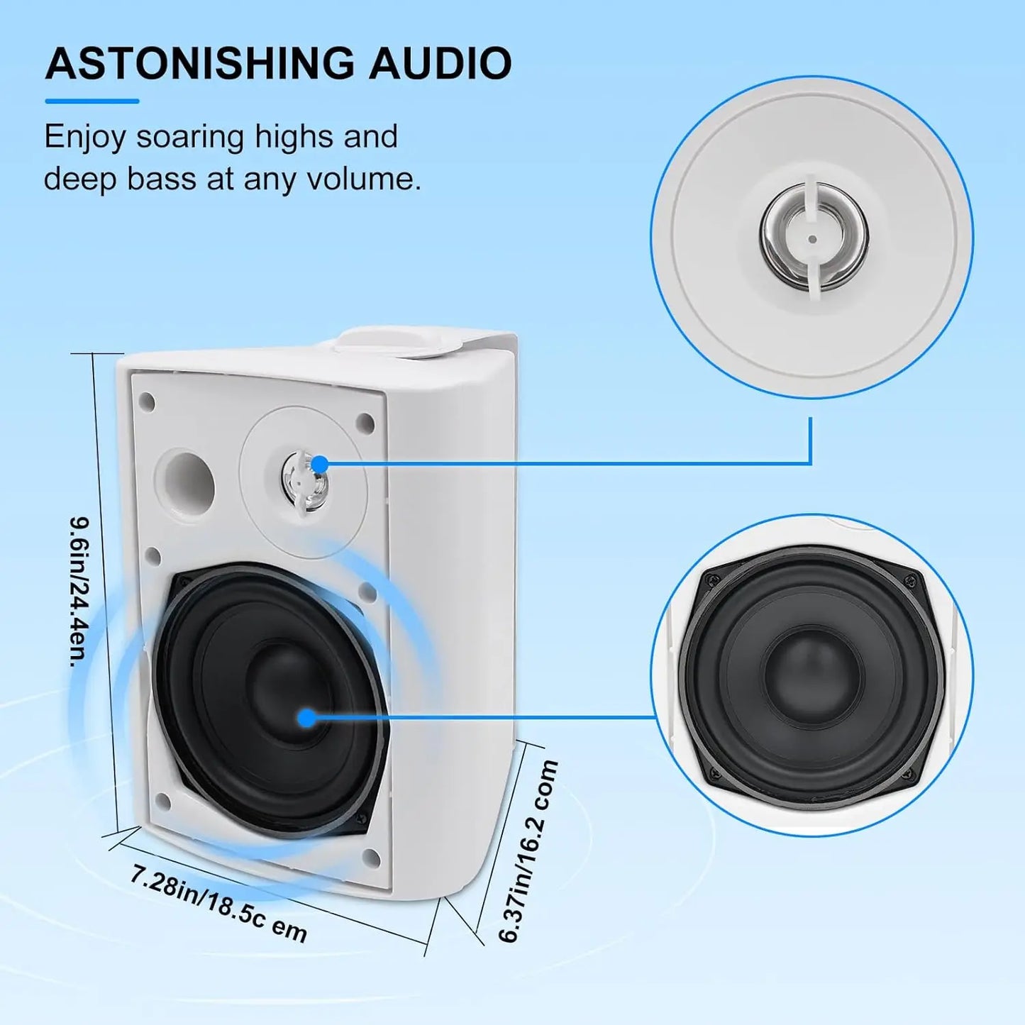 Herdio 2PCS 5.25'' 300W Indoor Outdoor Bluetooth Speakers Waterproof Wired Wall Mount Active Speakers For Patio Garage Deck Home