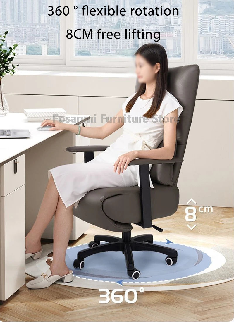 Ergonomic Leather Soft Office Chair with Wheels Rolling and Reclining Home Desk Chair Adjustable Leisure Gaming Computer Chairs