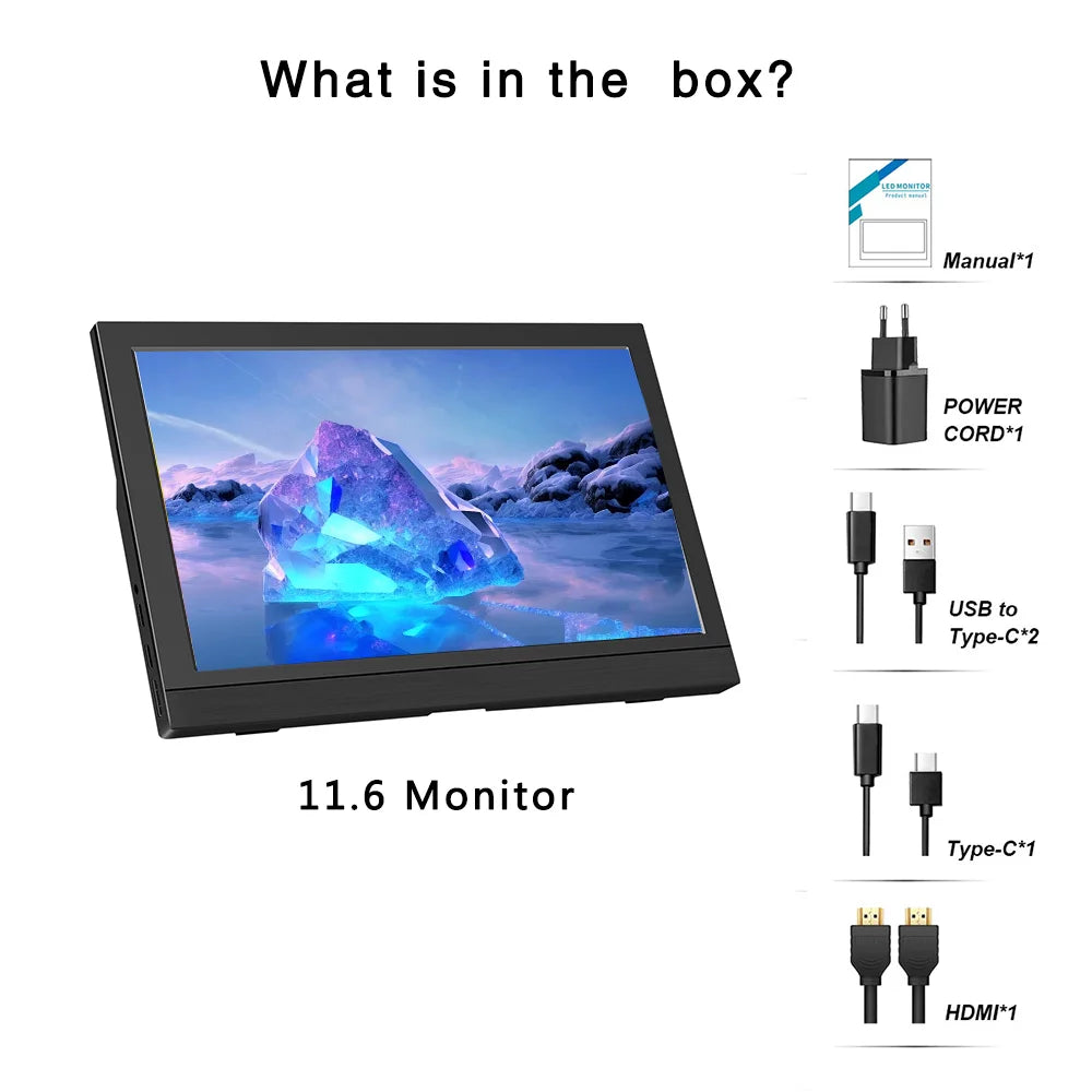 Touchscreen 11.6/13.3-inch 1366*768 HD IPS Panel LCD Portable Monitor Auxiliary Monitor PS4/PS5 Xbox Switch Laptop Gamers