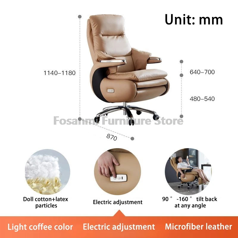 Comfortable Office Home Swivel Chair Soft Adjustable Computer Chair Thick Backrest Fixed Armrests and Footrest Gaming Desk Chair